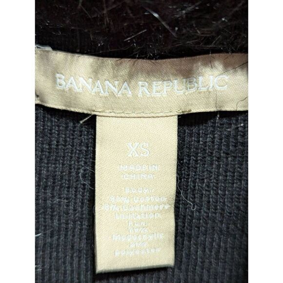 Banana Republic Women's Black Button Front Stretchy Knit Cardigan Faux Fur Colla - Picture 2 of 6